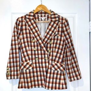 VERONICA BEARD Jacket LIN Multi Plaid Navy Blue Rust Taupe Dickey Blazer Size 6